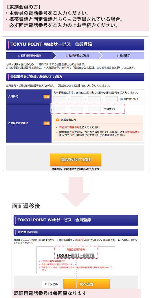 電話認証を選択する